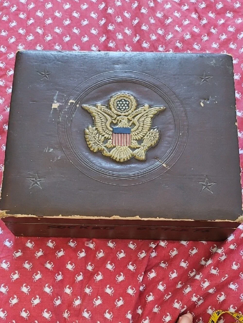 Brown Decorative Leather abd Wooden Box with Gold Eagle Emblem